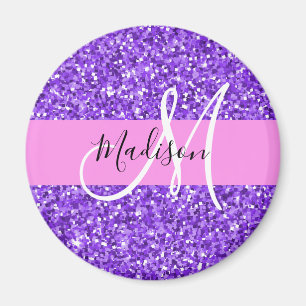 Glam Lila & Rosa Glitter Gnistra Monogram Namn Magnet
