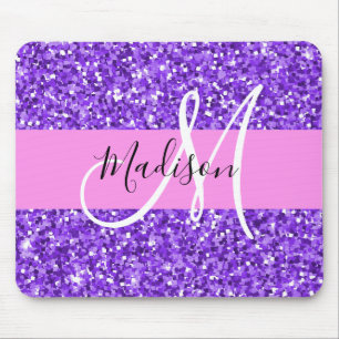 Glam Lila & Rosa Glitter Gnistra Monogram Namn Musmatta