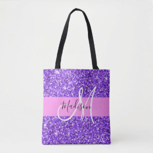 Glam Lila & Rosa Glitter Gnistra Monogram Namn Tygkasse