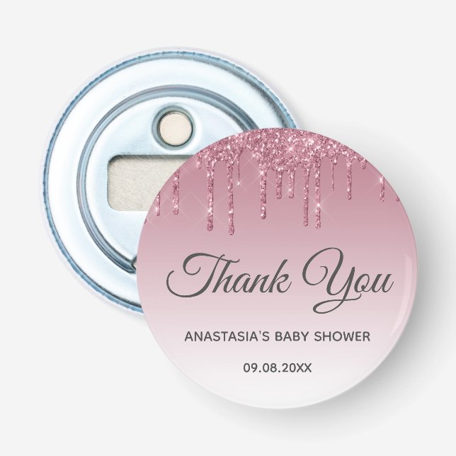 Glam Lila Rosa ros Guld Tack Baby Shower Flasköppnare (Framsidan)