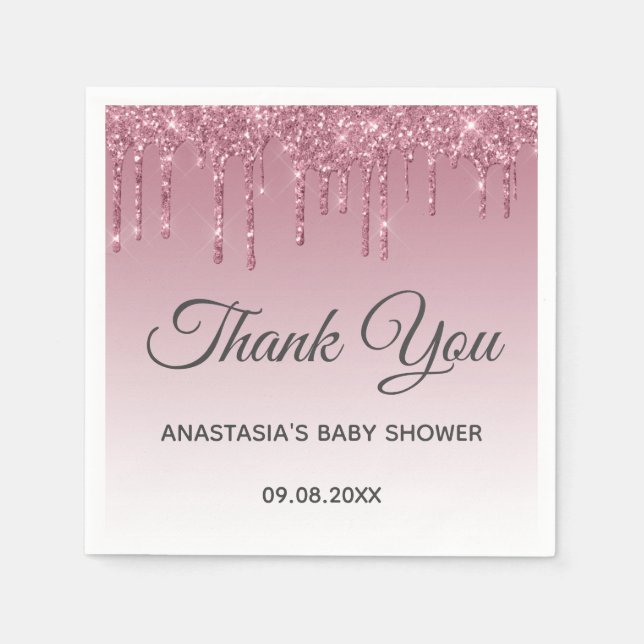 Glam Lila Rosa ros Guld Tack Baby Shower Pappersservett (Framsidan)