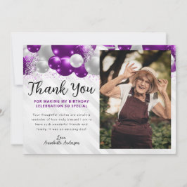 Glam Lila Silver Balloon Glitter Photo Birthday Tack Kort