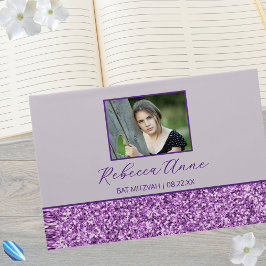 Glam Lila Simple Elegant Photo Bat mitzvah Gästböcker