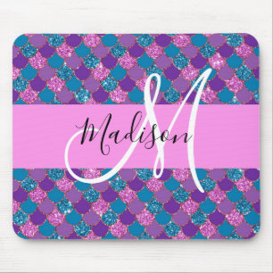 Glam Lila Sjöjungfru Glitter Sparkles Monogram Na Musmatta