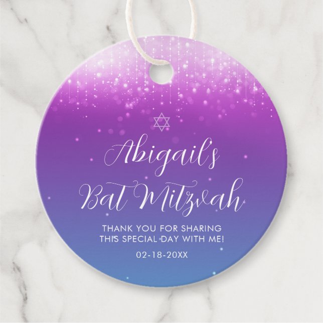 Glam Lila Teal Bat mitzvah Gåvor Etiketter (Framsida)