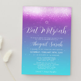 Glam Lila Teal Bat mitzvah Inbjudningar