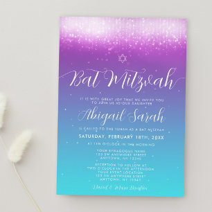 Glam Lila Teal Bat mitzvah Inbjudningar