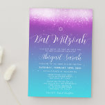 Glam Lila Teal Bat mitzvah Inbjudningar<br><div class="desc">Du kommer att kärlek dessa glamorösa lila- och turkosa Bat mitzvah inbjudningar. Utformningen har en lila- och färgblå färggradient med ljus som gränsar till inbjudan. Anpassa enkelt det moderna typsnittet för calligraphy-skript eller ändra det till valfritt.</div>
