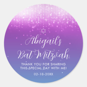 Glam Lila Teal Bat mitzvah Runt Klistermärke