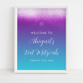 Glam Lila Teal Bat mitzvah Välkomstskylt Poster
