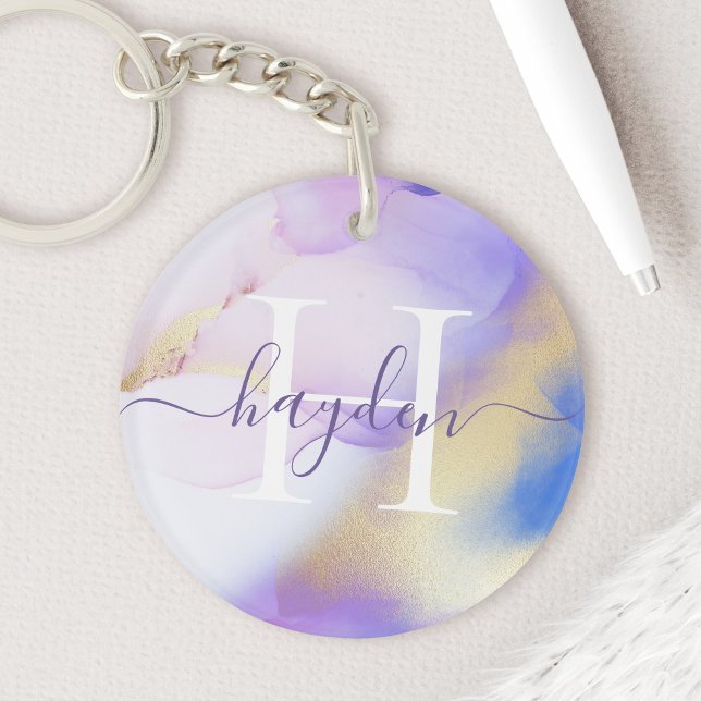 Glam Lilac Guld Abstrakt Paint Elegant Monogram (Skapare uppladdad)