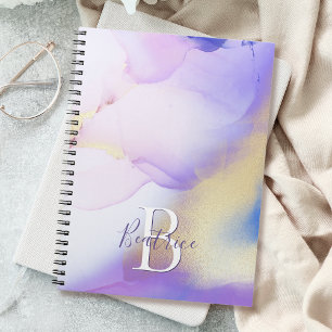 Glam Lilac Guld Abstrakt Paint Elegant Monogram Anteckningsbok