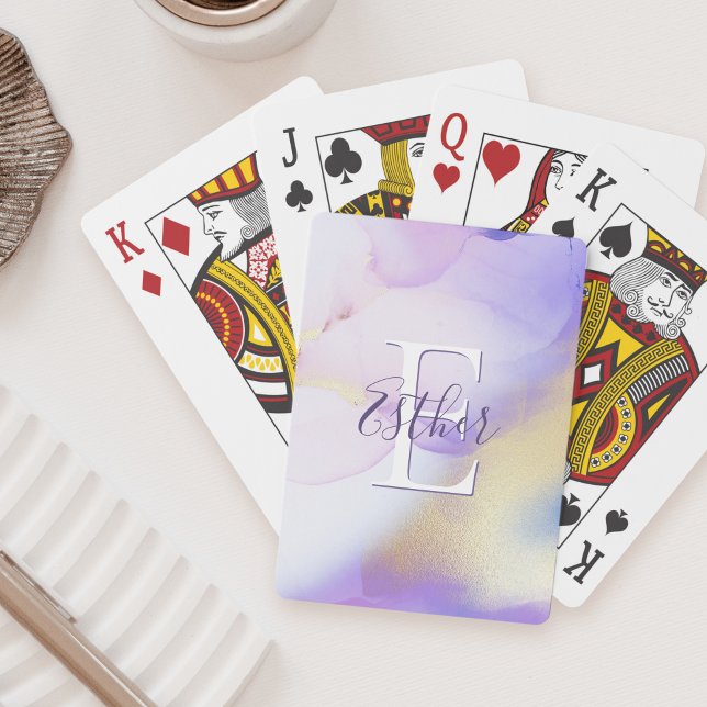 Glam Lilac Guld Abstrakt Paint Elegant Monogram Casinokort (Skapare uppladdad)