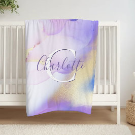 Glam Lilac Guld Abstrakt Paint Elegant Monogram Fleecefilt