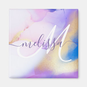 Glam Lilac Guld Abstrakt Paint Elegant Monogram Magnet