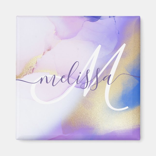 Glam Lilac Guld Abstrakt Paint Elegant Monogram Magnet (Framsidan)