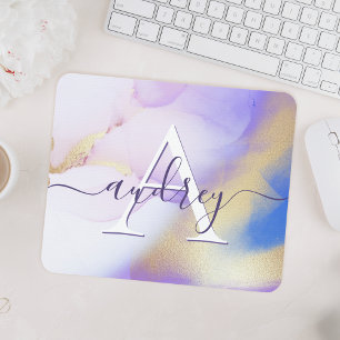 Glam Lilac Guld Abstrakt Paint Elegant Monogram Musmatta