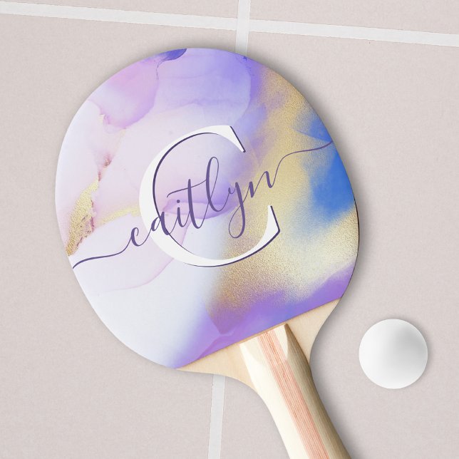 Glam Lilac Guld Abstrakt Paint Elegant Monogram Pingisracket (Skapare uppladdad)