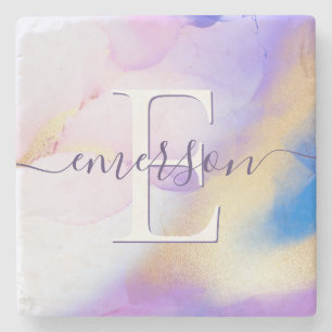 Glam Lilac Guld Abstrakt Paint Elegant Monogram Stenunderlägg