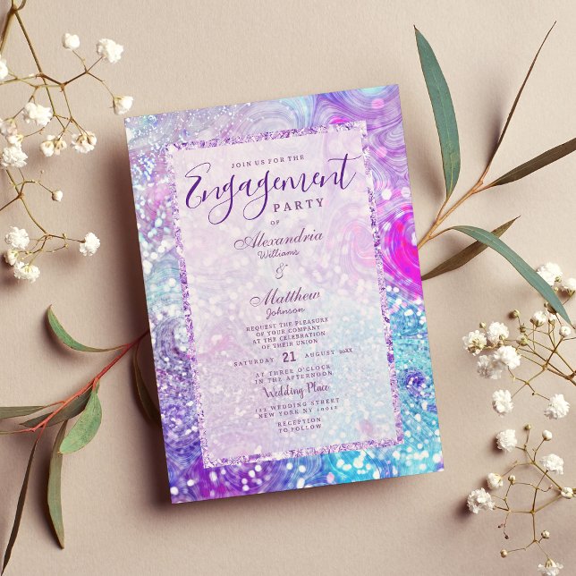 Glam lilac lavender teal marble glitter Förlovning Inbjudningar (Glam lilac lavender teal marble glitter Engagement Invitation )