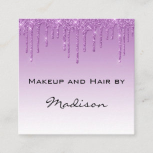 Glam Lilac Lila Glitter Drips Makeup Artist Fyrkantigt Visitkort