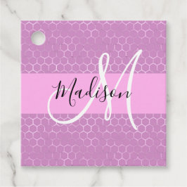 Glam Lilac Metallic Rosa Honeycomb Monogram Namn Gåvor Etiketter