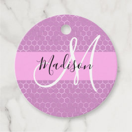 Glam Lilac Metallic Rosa Honeycomb Monogram Namn Gåvor Etiketter