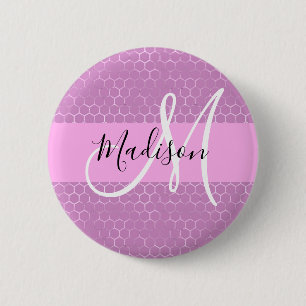 Glam Lilac Metallic Rosa Honeycomb Monogram Namn Knapp