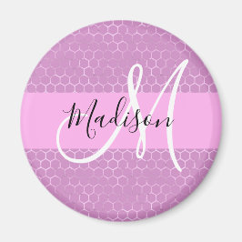 Glam Lilac Metallic Rosa Honeycomb Monogram Namn Magnet