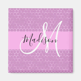 Glam Lilac Metallic Rosa Honeycomb Monogram Namn Magnet