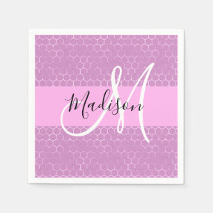 Glam Lilac Metallic Rosa Honeycomb Monogram Namn Pappersservett