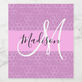 Glam Lilac Metallic Rosa Honeycomb Monogram Namn Vinflaska Etikett