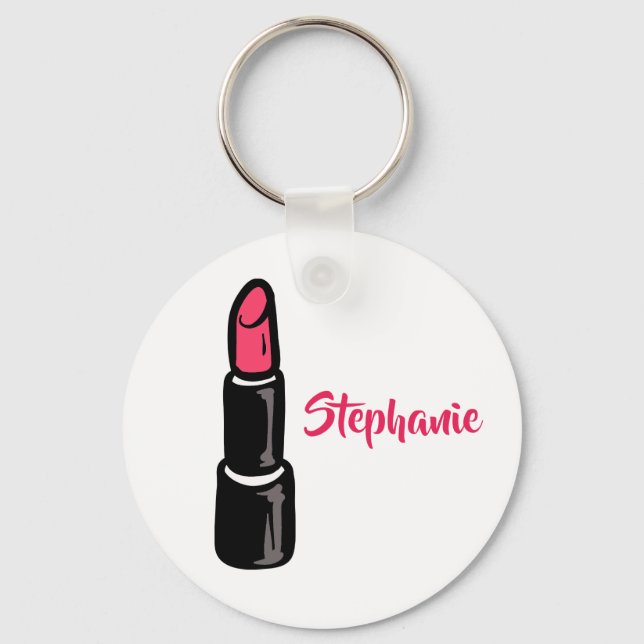 Glam Lipstick Personlig Namn Keychain Nyckelring (Framsida)