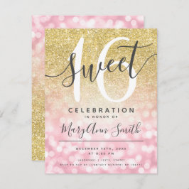 Glam Ljus 16:e födelsedagen ro Guld & Guld Glitter Inbjudningar