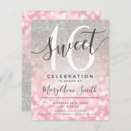 Glam Ljus 16:e födelsedagen ro Guld Silver Glitter Inbjudningar