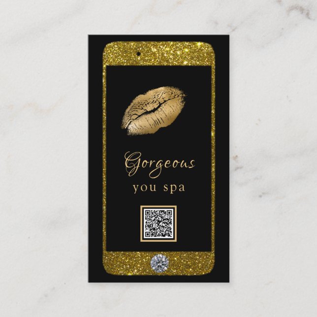 *~* Glam Luxe Cell Mobilare Guld QR LOGOTYP Glitte Visitkort (Framsida)