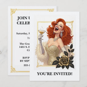 Glam Luxe Party Glamour Diva i Guld Personlighet Inbjudningar