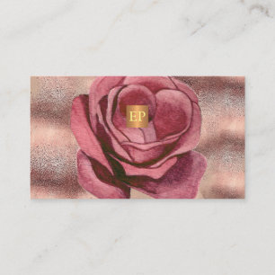 Glam luxury dusty ro blommigt feminine monogram visitkort