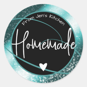 Glam Luxury Glitter Gnistra Teal Homemade Heart Runt Klistermärke