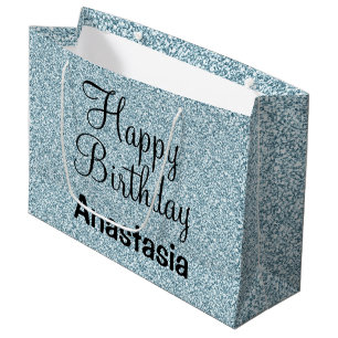 Glam Lycklig Födelsedag Blå Silver Glitter Gnistra