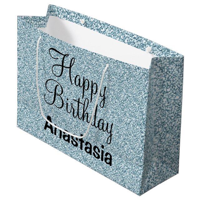 Glam Lycklig Födelsedag Blå Silver Glitter Gnistra (Framsidan Vinklad)