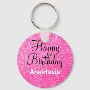 Glam Lycklig Födelsedag Hot Pink Glitter Gnista Na Nyckelring