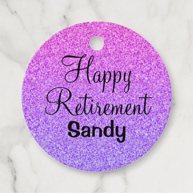 Glam Lycklig Pension Ombre Lila Glitter Gnistra Gåvor Etiketter (Framsida)