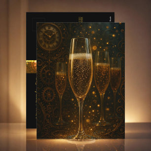 Glam Lyckligt Nytt År Steampunk Champagne  Helg Vykort