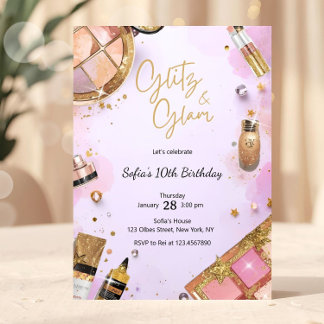 Glam Makeup Birthday Party Blush Pink Spa Party Inbjudningar