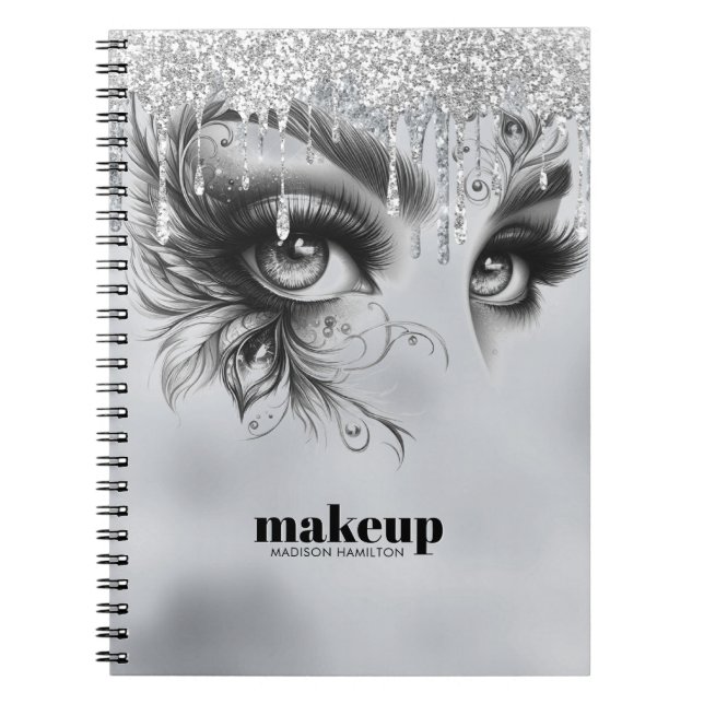 Glam Makeup Dripping Silver Flitter Anteckningsbok (Framsidan)