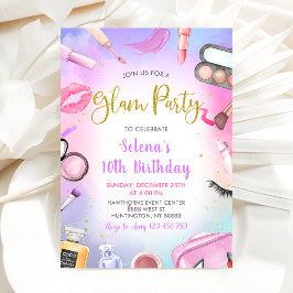 Glam Makeup Födelsedagsfest Rosa Spa Party Inbjudningar
