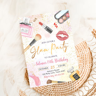 Glam Makeup Födelsedagsfest Spa Party-inbjudan Inbjudningar