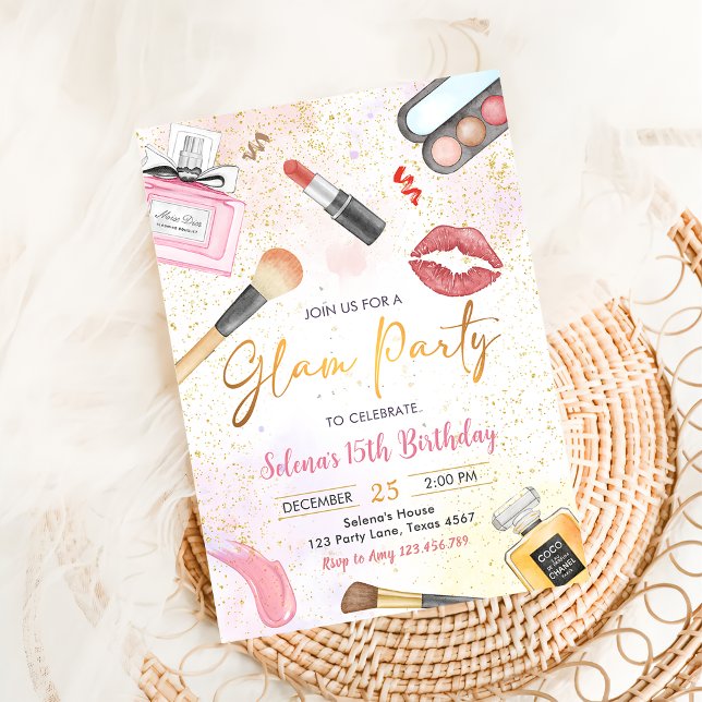 Glam Makeup Födelsedagsfest Spa Party-inbjudan Inbjudningar (Skapare uppladdad)