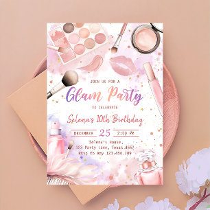 Glam Makeup Födelsedagsfest Spa Party-inbjudan Inbjudningar